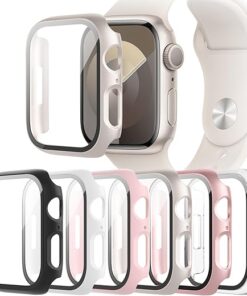 6-Pack Case Compatible with Apple Watch 40mm Series SE 2nd Gen 6 5 4 with Tempered Glass Screen Protector, QCKANLJ Ultra-Thin Hard PC Full Protective Face Cover Bumper for...