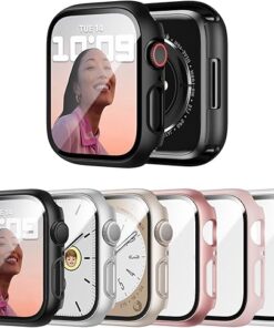 6 Pack Case with Tempered Glass Screen Protector for Apple Watch Series 9/8/7 41mm, Ultra-Thin Scratch Resistant Full Protective Hard PC Bumper Cover for iWatch 41mm Accessories