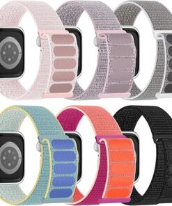 6 Pack Sport Nylon Loop Band Compatible with Apple Watch Bands 38mm 40mm 41mm 42mm 44mm 45mm 49mm for Women Men, Adjustable Breathable Braided Straps for iWatch Series...