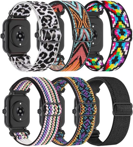 6 Pack Stretchy 20MM Nylon Smart Watch Bands Compatible With KALINCO P22 Donerton P22 P32 P36 P40 Replacement, Breathable Weave Elastic Quick Release Wristband Strap for Women...