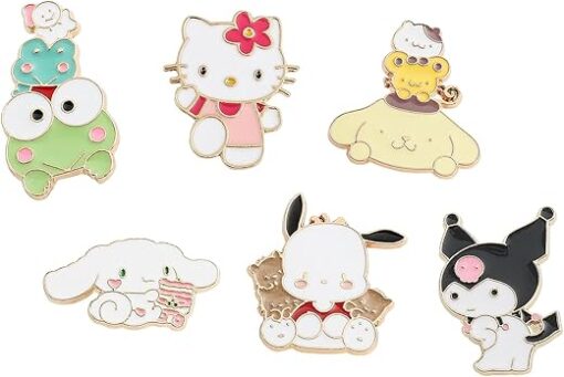 6 Pcs Anime Brooch Pins Kitty Enamel Pins for Backpacks Clothing Jackets Hats Kawaii Cartoon Cat Dog Decoration Gifts