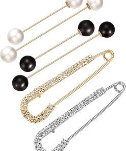 6 Pieces Sweater Shawl Clips Retro Pearl Brooch Pins Crystal Cardigan Collar Clip Dress Shirt Clip for Back Cinch and Waist for Women Girl Clothing Costume Accessory