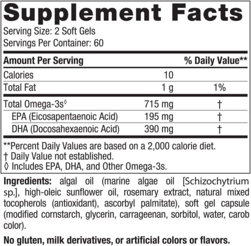 613m9NSEu6L. AC SL1000 Nordic Naturals Algae Omega - 120 Soft Gels - 715 mg Omega-3 - Certified Vegan Algae Oil - Plant-Based EPA & DHA - Heart, Eye, Immune & Brain Health - Non-GMO - 60 Servings