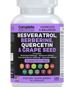 6500mg Resveratrol Supplement with Quercetin 4500mg, Berberine 3200mg, Grape Seed Extract 3600mg & Polyphenol Blend for Skin Health, Immune Support & Antioxidant Boost