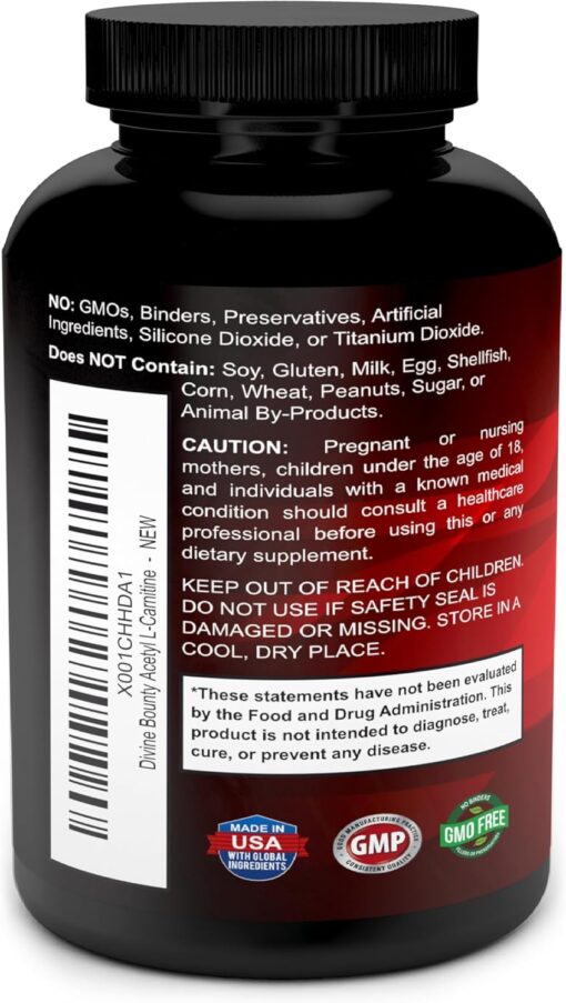 718l2BrFYNL. AC SL1500 Divine Bounty Acetyl L-Carnitine Capsules 1200mg Per Serving - L Carnitine Supplement 120 Vegetarian Capsules