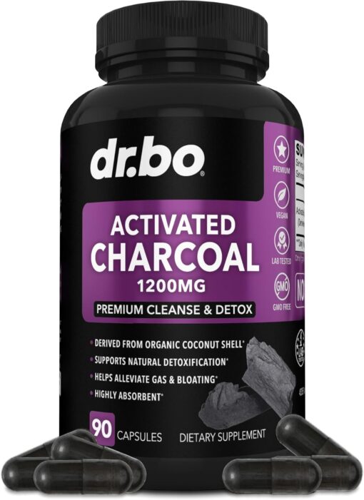 71DzW5W oXL. AC SL1500 Activated Charcoal Capsules Cleanse Detox - 1200mg Organic Coconut Charcoal Pills for Stomach Gas and Bloating Relief for Men Women Kids - Active Charcoal Capsules Powder Binder Supplements for Gut