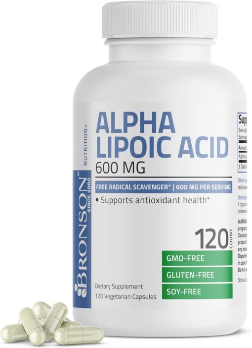 71Kvhw5yctL. AC SL1500 Bronson Alpha Lipoic Acid 600 MG Free Radical Scavenger Supports Antioxidant Health - Non-GMO, 120 Vegetarian Capsules (60 Servings)