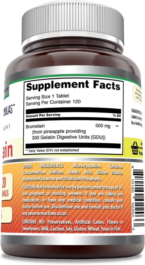 71NJzJ3BEL. AC SL1500 Amazing Formulas Bromelain 500 Mg Tablets Supplement | Non-GMO | Gluten Free | Made in USA (120 Count | 3 Pack)