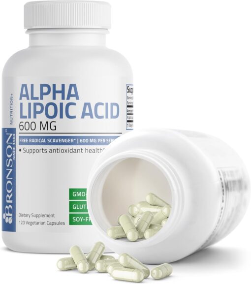 71WpyRo4t8L. AC SL1500 Bronson Alpha Lipoic Acid 600 MG Free Radical Scavenger Supports Antioxidant Health - Non-GMO, 120 Vegetarian Capsules (60 Servings)