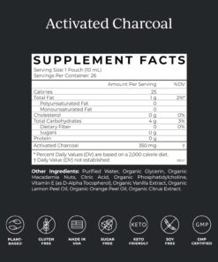 71ftMGhHPdL. AC SL1500 CYMBIOTIKA Activated Charcoal Liquid Supplement with Vitamin E, Gut Health & Digestive Support for Adults, Helps Cleanse, Detox, Support Gas, Bloating, Lemon Cream Flavor, Vegan, 10ml Pouches, 26 Pack