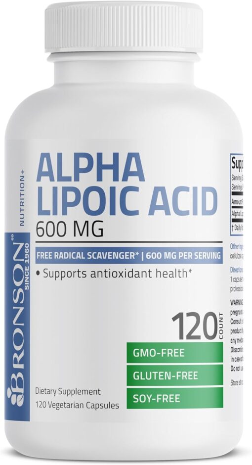 71uEFH4St1L. AC SL1500 Bronson Alpha Lipoic Acid 600 MG Free Radical Scavenger Supports Antioxidant Health - Non-GMO, 120 Vegetarian Capsules (60 Servings)