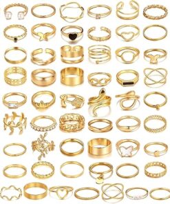 73 Pcs Gold/Silver Rings for Women-14K Gold Knuckle Stackable Chunky Rings Pack-That Don't Tarnish Gold Rings-Vintage Boho Heart Butterfly Ring Set Jewelry Gifts for Women