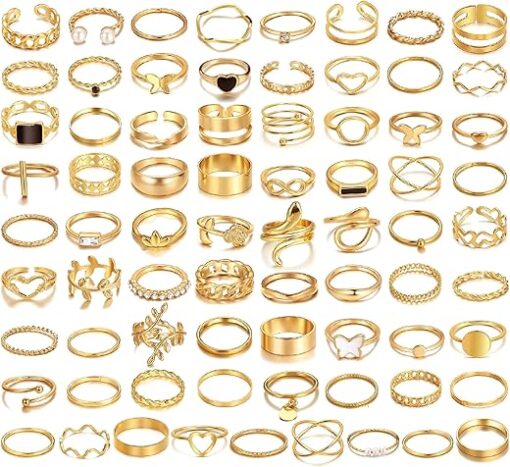 73 Pcs Gold/Silver Rings for Women-14K Gold Knuckle Stackable Chunky Rings Pack-That Don't Tarnish Gold Rings-Vintage Boho Heart Butterfly Ring Set Jewelry Gifts for Women