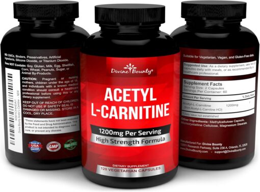 81i7cr0ru2L. AC SL1500 Divine Bounty Acetyl L-Carnitine Capsules 1200mg Per Serving - L Carnitine Supplement 120 Vegetarian Capsules