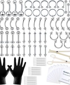 84 & 98 & 120 PCS Body Septum Piercing Kit 14G 16G Tools for Nose Tongue Lip Ear Eyebrow Belly Button Cartilage Tragus Industrial Barbell Helix Daith Piercing Jewelry Clamps