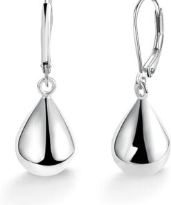 925 Sterling Silver Teardrop Leverback Earrings for Women Girls Waterdrop Tear Drop Dangle Earrings Jewelry Hypoallergenic Silver Teardrop Leverback Dangle Earrings for Women