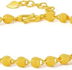 999 24K Solid Gold Bracelets for Women, Real Pure Gold Charm Gold Bead Gold Bracelet for Women Men Mom Girlfriend