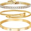 A D. ALLEN & DANMI. 18 K Gold Plated Love Bangle Bracelet Set Flexible Wide Wristband Bangle Bangle Set for Love