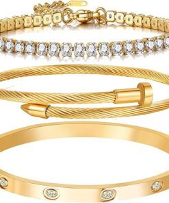 A D. ALLEN & DANMI. 18 K Gold Plated Love Bangle Bracelet Set Flexible Wide Wristband Bangle Bangle Set for Love