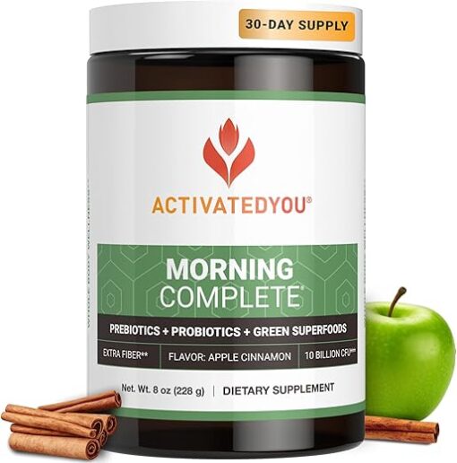 ACTIVATEDYOU Morning Complete Daily Wellness Greens Superfood Drink Mix for Gut Health w/Prebiotics, Probiotics, Antioxidants, Green Superfoods, 10 Billion CFUs, 30 Servings...