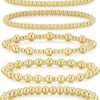 adoyi Gold Bracelets for Women, 14K Gold Plated Beaded Bracelets Gold Stretch Bead Ball Bracelet stack Set Adjustable Gold Jewelry for Women