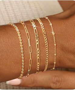 adoyi Gold Bracelets for Women, 14K Gold Plated Bracelet Stack Set Adjustable Stackable Bracelets Paperclip Chain Cuban Link Layered Waterproof Gold Jewelry Sets Gifts for...