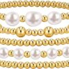 adoyi Gold Bracelets for Women Beaded Bracelet 14K Gold Plated Bracelet Stack Strand Stretch Bead Ball Bracelet Set Stackable Bracelet Adjustable Gold Jewelry for Women