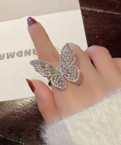 Aimimier Cubic Zirconia Butterfly Ring Sparkling Crystal Bow-Knot Knuckle Ring Wedding Jewelry for Women and Girls (Silver)