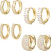 ALEXCRAFT Small Gold Hoop Earrings Set for Women Diamond Pave Gold Earrings Set with Sterling Silver Post