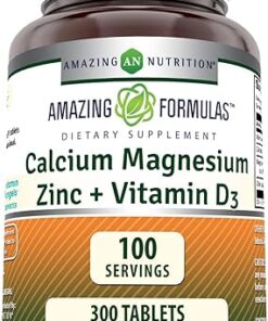 Amazing Formulas Calcium Magnesium Zinc D3 - 300 Tablets Per Bottle Supplement (Calcium 1000mg - Magnesium 400mg - Zinc 25mg Plus Vitamin D3 600 IU - Per Serving of 3 Tablets)