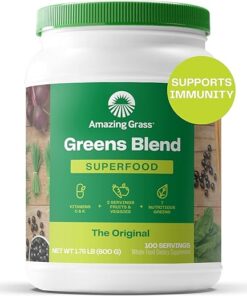 Amazing Grass Greens Superfood Powder: Greens Powder with Digestive Enzymes & Probiotics, Organic Spirulina, Chlorella, and Beet Root Powder, Original, 100 Servings