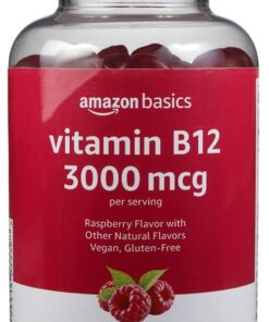 Amazon Basics Vitamin B12 3000 mcg Gummies, Normal Energy Production and Metabolism, Immune System Support, Raspberry, 100 Count (2 per serving) (Previously Solimo)