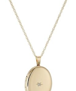 Amazon Essentials 14k Gold-Filled Polished Oval Pendant with Genuine Diamond Locket Necklace, 18" (previously Amazon Collection)