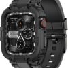 amBand Bands Compatible with Apple Watch 9/8/7 45mm, M1 Sport Series Rugged Case Protective Cover for iWatch 6/SE/5/4/3 42/44/45mm Men Black