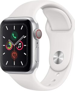 Apple Watch Series 5 (GPS + Cellular, 40MM) - Silver Aluminum Case with White Sport Band (Renewed)