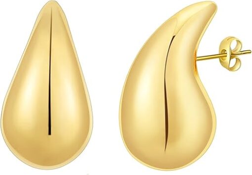 Apsvo Chunky Gold Hoop Earrings for Women, Dupes Earrings Lightweight Waterdrop Hollow Open Hoops, Hypoallergenic Gold Plated Earrings Fashion Jewelry