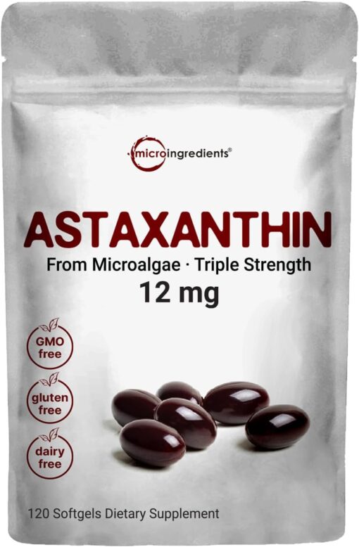 Astaxanthin 12mg, 120*Softgels, 4 Month Supply | Premium Astaxanthin Antioxidant Supplements | Fresh Microalgae Source | Supports Eye, Joint, & Internal Circulation Health |...