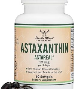 Astaxanthin 12mg Max Strength (AstaReal: Natural Patented Astaxanthin with 70+ Human Clinical Trials - World's Most Studied Brand) Grown, Harvested, and Made in The USA...