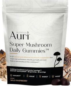 Auri Super Mushroom Daily Gummies - All-in-One Daily Mushroom Supplement Gummy - 12 Mushroom Blend with Chaga, Lions Mane, Reishi, Cordyceps - 60 Gummies