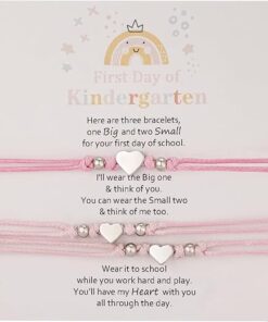 Back to School Gifts Mommy and Me Matching Bracelets for Mom Daughter, First Day of School Gifts for Girls, Mother Daughter Bracelet Set 3pcs (1 Deep Pink & 2 Pink)