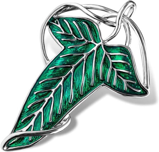 Bahamut Elegant Elven Green Tree Leaf Enamel Pins Brooch for Women Men Suit Pendant Necklace,Cloak Clasp Brooches Cosplay Jewelry