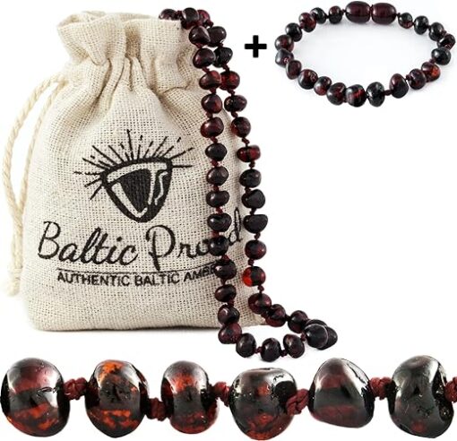 Baltic Proud Amber Necklace And Bracelet Gift Set (Unisex Cherry) - Certified Premium Quality Raw Baltic Amber