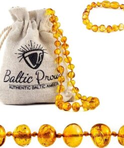 Baltic Proud Amber Necklace and Bracelet Gift Set (Unisex Honey 12.5 Inches/5.5 Inches) - Certified Premium Quality Raw Baltic Sea Amber