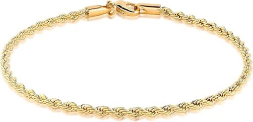 Barzel 18K Gold Plated Braided Rope Anklet for Women, 10 Inches - Made In Brazil