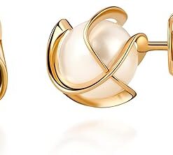 Barzel 18K Gold Plated Caged Pearl Stud Earrings, 4MM - Made In Brazil