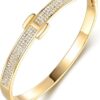 Barzel 18K Gold Plated Crystal Belt Bangle for Women, 7.5 Inches (Gold)