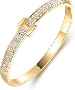 Barzel 18K Gold Plated Crystal Belt Bangle for Women, 7.5 Inches (Gold)