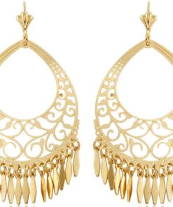 Barzel 18K Gold Plated Filigree Cut-out Dangling Chandelier Earrings - Made in Brazil