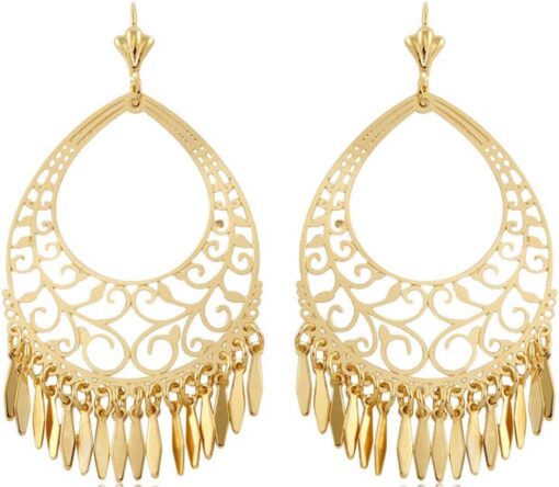 Barzel 18K Gold Plated Filigree Cut-out Dangling Chandelier Earrings - Made in Brazil