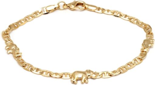 Barzel 18K Gold Plated Flat Marina Elephant Anklet For Women - Made In Brazil